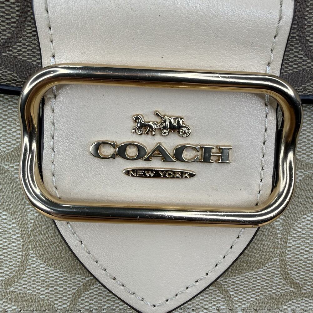 COACH MORGAN SHOULDER BAG IN BLOCKED SIGNATURE CANVAS CH506 Light Khaki Brown - Picture 2 of 10